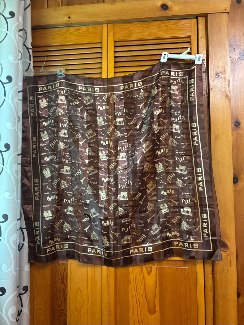 Paris Motif Square Scarf in Chocolate Brown